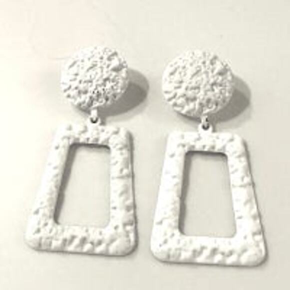 White Textured Metal Drop Earrings - Picture 1 of 1